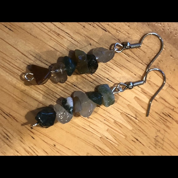 Fancy jasper crystal chip earrings dangle handmade - Picture 5 of 7